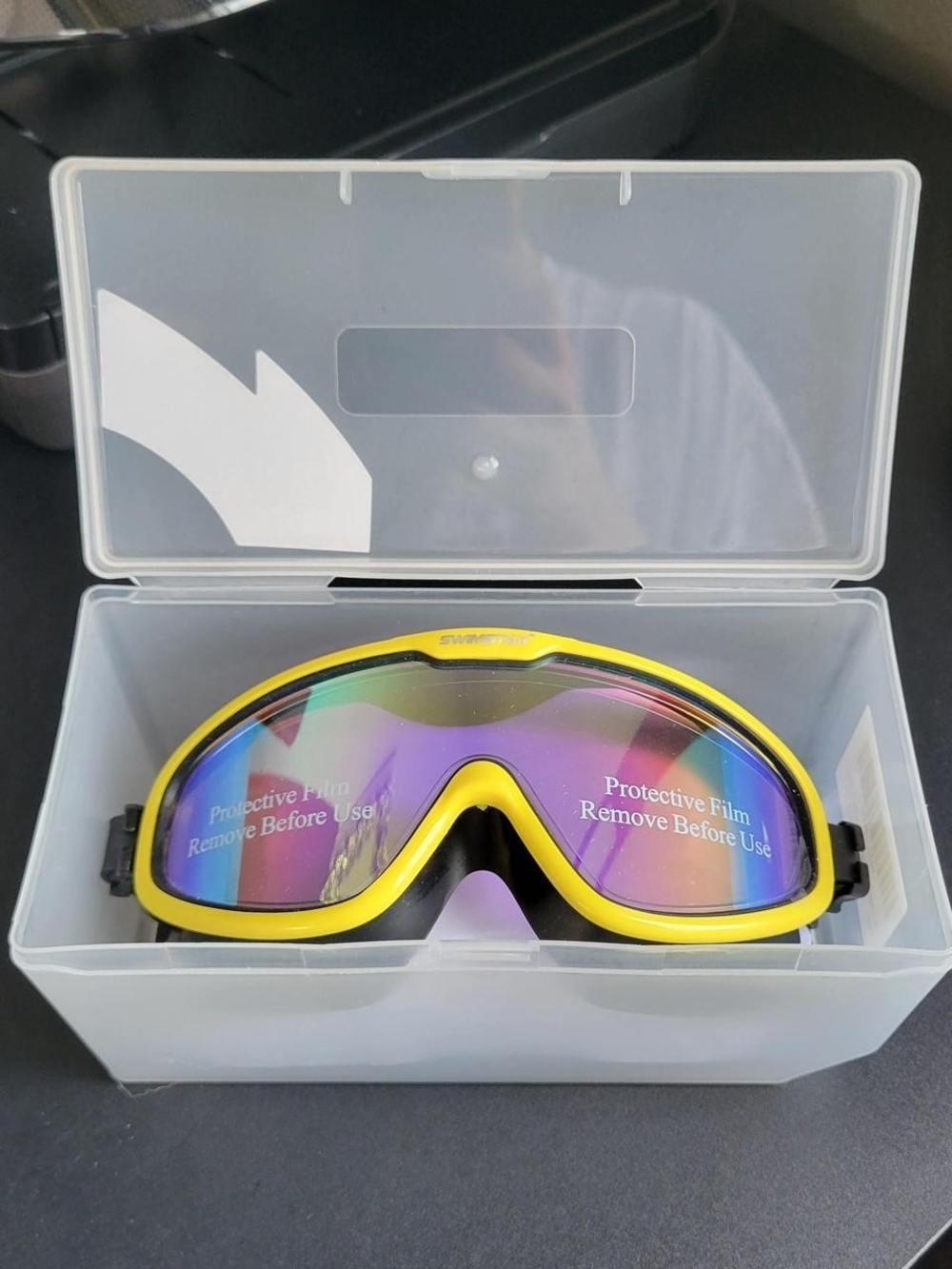 SwimStar Kids Swim Goggles in Yellow with Mirrored Rainbow Lenses